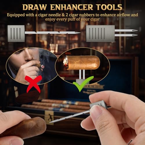 Black 8-in-1 Desktop Cigar Lighter Kit with Torch, Cutter, Punch & Ashtrays