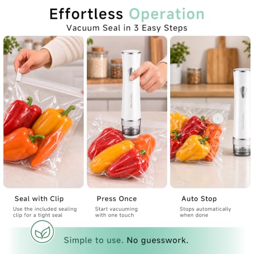 Handheld Food Vacuum Sealer with Reusable Bags and Battery - Compact, Portable, Easy to Use, Includes 30 Bags