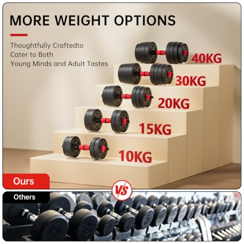 BCBIG Red Adjustable Dumbbell Set 60 lbs, 3-in-1 Home Gym Equipment