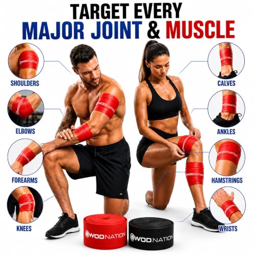 WOD Nation Muscle Floss Bands 2 Pack - Medium & Heavy Recovery Stretch Bands for Muscle Mobility