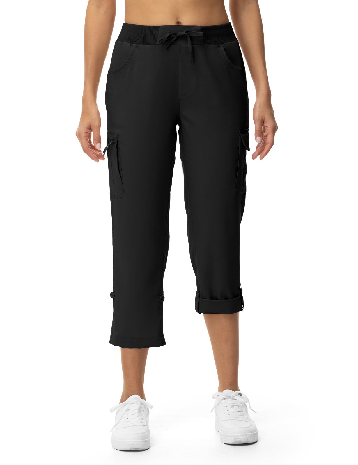 TBMPOY Womens Cargo Capris with Pockets Lightweight Hiking Capris Pants Quick Dry Casual Cropped Pants Summer Trip Cotton Black M