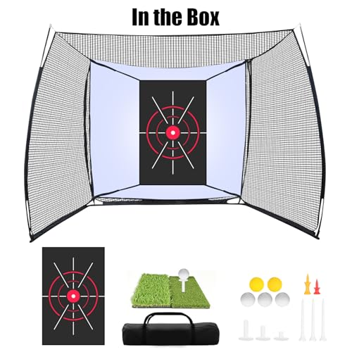 Golf Hitting Net with HD Impact Screen & Target Cloth - Black, 10x8ft Portable Practice Cage