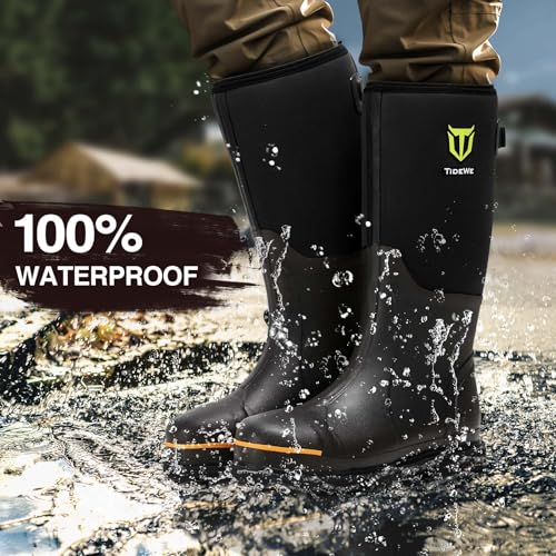 Men's Waterproof Rubber Work Boots with Steel Toe & Shank - Black, Size 12