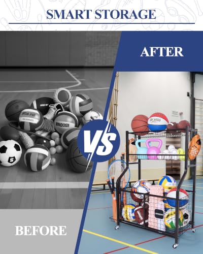 Sports Equipment Organizer with Wheels - Garage Ball Storage, 36 x 16 inches