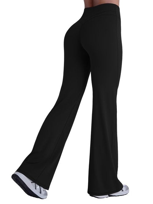 Sunzel Women Hidden Butt Lift Flare Yoga Pants No Front Seam V Crossover High Waist Flare Leg Lounge Workout Flared Leggings Black
