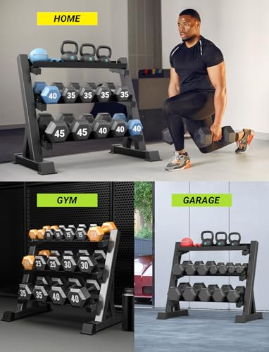 YOLEO Adjustable Rectangular Frame 3-Tier Dumbbell Rack - Heavy Duty Space-Saving Weight Organizer