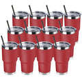 30 oz Insulated Stainless Steel Travel Tumbler with Lid & Straw - Red, 12 Pack
