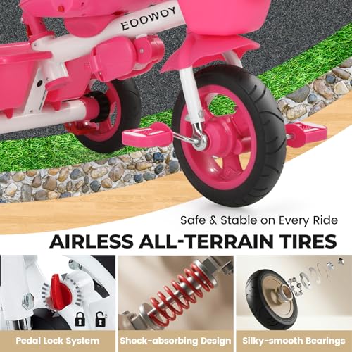 Pink 7-in-1 Toddler Tricycle with Swivel Seat & Push Handle - Baby Ride-on 18M-5Y
