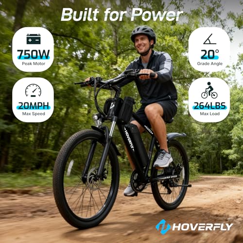 Hoverfly 26 Inch Matt Black Electric Bike 750W Motor 20-40 Mile Range Adults