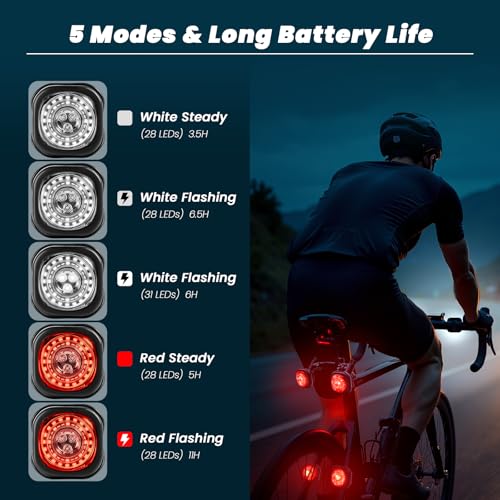 6pcs Bike Lights with Remote Control - Front & Rear LED Turn Signals Brake Lights