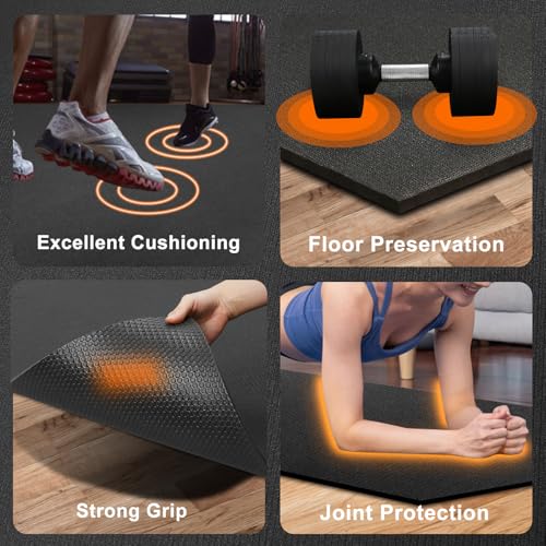 Anngrowy Black 6'x4' Heavy Duty Exercise Yoga Mat for Home Gym & Workout