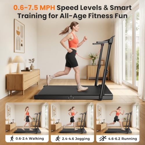 JAGJOG Foldable Walking Pad Treadmill Matte Black, Height-Adjustable Handlebar, Compact Home Exercise Equipment