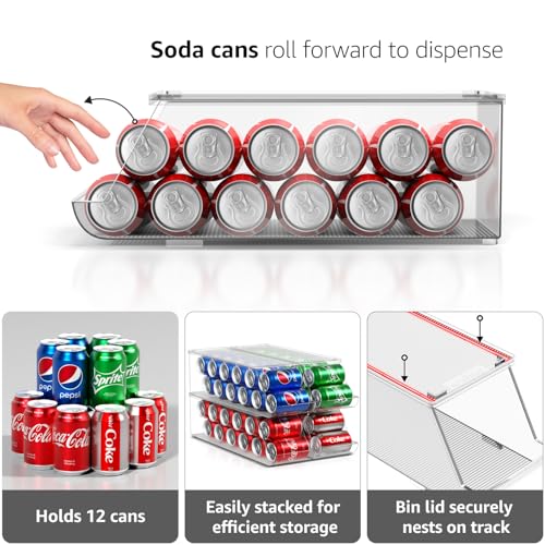 Sorbus Soda Can Organizer 4 Pack for Fridge & Freezer, Stackable with Lid