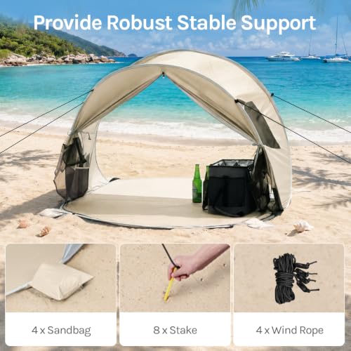 Wolfwise Sandbeige Pop Up Beach Tent for 3 Persons - Easy Setup Sun Shade Shelter