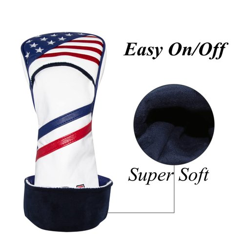 US Flag Golf Headcovers Set for Driver, Fairway Woods and Hybrids | 3pcs Golf Club Covers - Golf Driver Headcover, Fairway Wood Cover, Hybrid Cover fits for Taylormade, Ping, Adams All Brand
