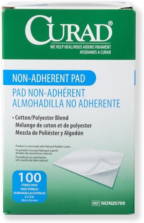 Curad Sterile Nonadherent Pads - Soft, Absorbent Cotton/Polyester | 2" x 3", 100 Count