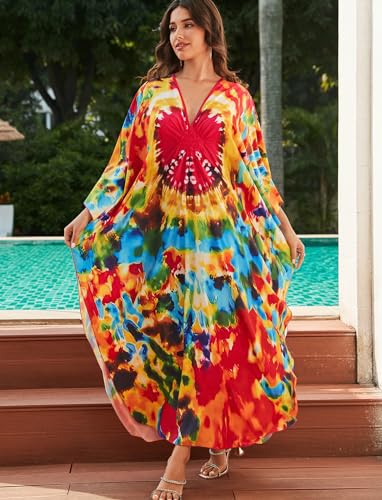 Plus Size Kaftan Dress for Women - Batwing Sleeve Maxi Cover Up - One Size / 8759-Color16
