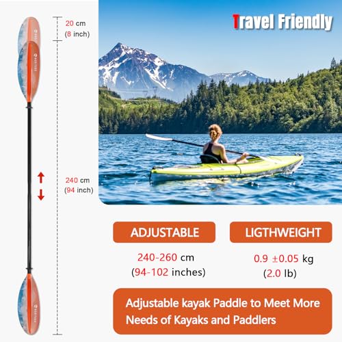 Ocean Orange 240-260cm Adjustable Carbon Fiber Kayak Paddle - Lightweight & Durable