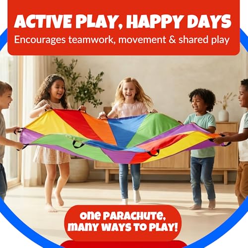 Activejoy Rainbow Parachute for Kids 8ft with Handles - Outdoor & Indoor Play