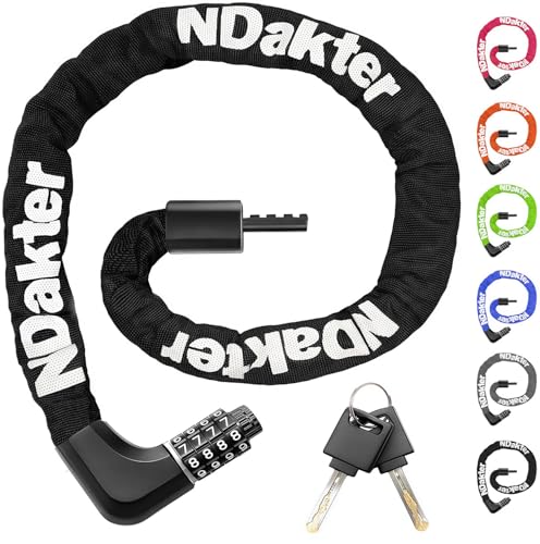 NDakter Heavy Duty Bike Chain Lock with Keys & 4.28 Ft Black Chain