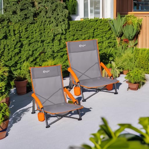 Portal Teslin Grey 2-Pack Portable Camping & Beach Chairs with Cup Holders