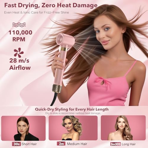 Pink StyleVibe 6-in-1 Air Styler with Hair Dryer & Auto-Wrap Curl - All Hair Types