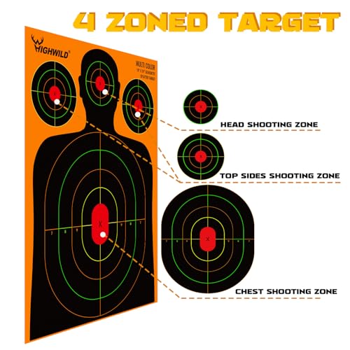 Highwild 50 Pack Silhouette Splatter Paper Targets 18x24 Inch - Bright Splash Colors for Shooting Practice