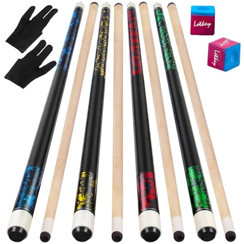 LOTKEY 4-Piece Billiard Cue Set - 58'' Canadian Maple Pool Cues for Beginners