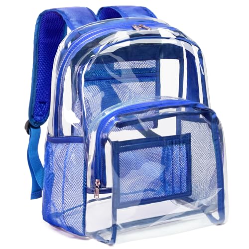 Heavy Duty Clear PVC Backpack for College & Work - Blue, Large Capacity
