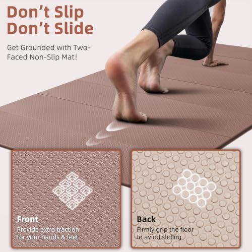Large Foldable Yoga Mat 74x47.2 Inches, Non-Slip, Double Person, Brown & Apricot