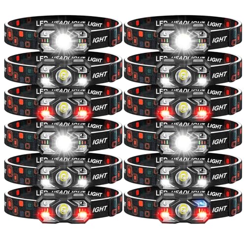 Northlet Black Rechargeable Headlamp 12 Pack - 3000 Lumens LED Camping & Outdoor Headlight with Motion Sensor