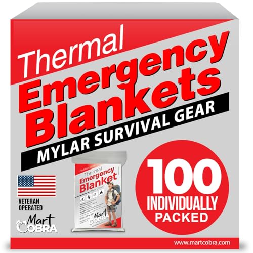 Mart Cobra Silver Mylar Emergency Blankets Bulk 100-Pack for Survival, Camping & Disaster Preparedness