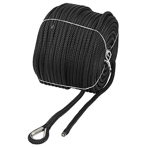 NovelBee 1/2" x 300' Double Braid Nylon Anchor Line for Boat - Black