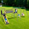 Hapfan Backyard Swing Set with Slide, Crawl Tunnel & Monkey Bars - Green & Brown