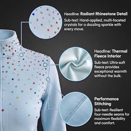 Girls' Ice Skating Training Suit with Colorful Diamond Plush - Lightblue, Ages 6-8