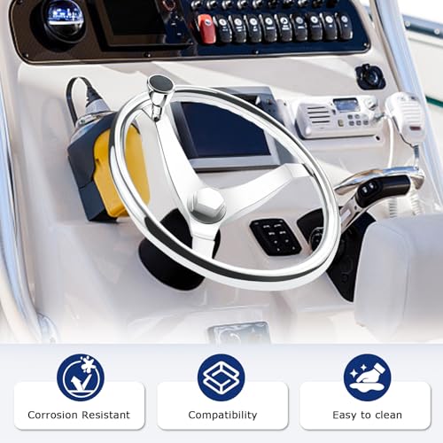 QYMOPAY 13.5" Marine Stainless Steel Boat Steering Wheel with Nut & Turning Knob