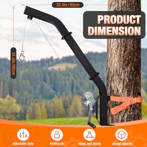 Heavy Duty Tree Mounted Deer Hoist with Winch & 23ft Steel Cable - Game Skinning & Field Dressing Equipment