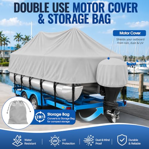 Fapaulen 1200D Waterproof Pontoon Boat Cover for 24-27 ft Boats with Support Poles