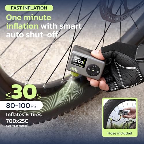 Mini Bike Pump with Digital Pressure Gauge, Fast Inflator for Road & MTB