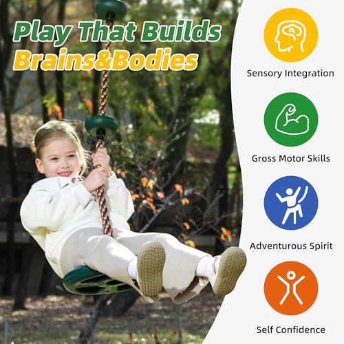 Disc Swing for Kids with Climbing Rope, 220 lb Capacity, Tree Swing Accessory