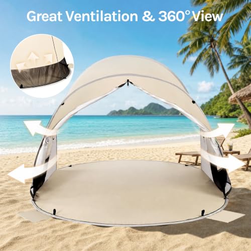 Wolfwise Sandbeige Pop Up Beach Tent for 3 Persons - Easy Setup Sun Shade Shelter