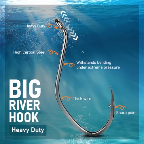 50PCS 4/0 Offset Catfishing Hooks for Flathead and Trophy Fish