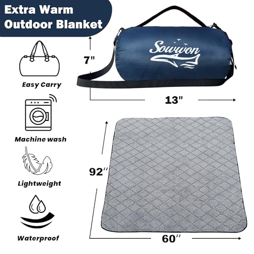 Navy Waterproof Outdoor Blanket 92x60 Inch Sherpa Fleece Stadium Blanket