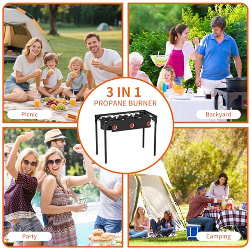 ADREAK 3 Burner Propane Gas Stove - Outdoor Camping Stove with Detachable Legs