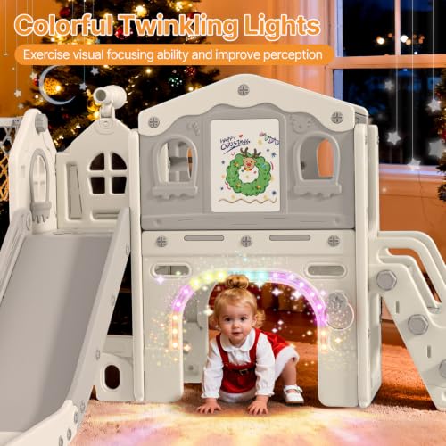 Indoor Toddler Slide Playset with Lights, Activities & Storage - White