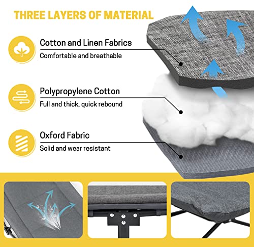 Grey Folding Camping Cot for Adults with Cushion & Pillow - Portable Bed