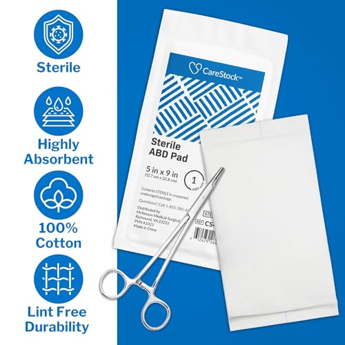 CareStock Abdominal Pads 20 Pack - Sterile Heavy Absorbency 5 x 9 in
