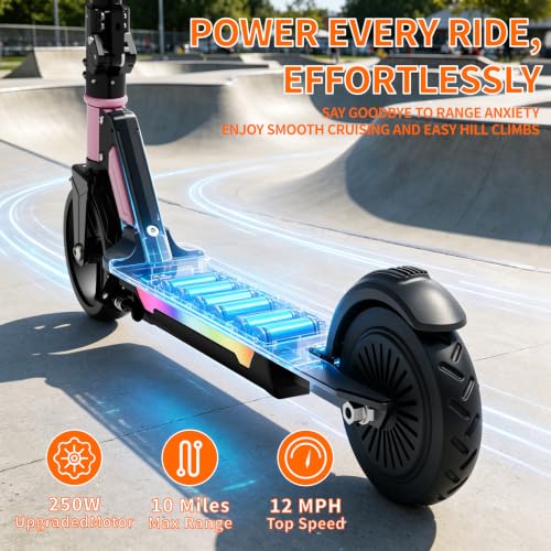 Pink Electric Scooter for Kids Teens & Adults 250W Foldable UL2272 Certified