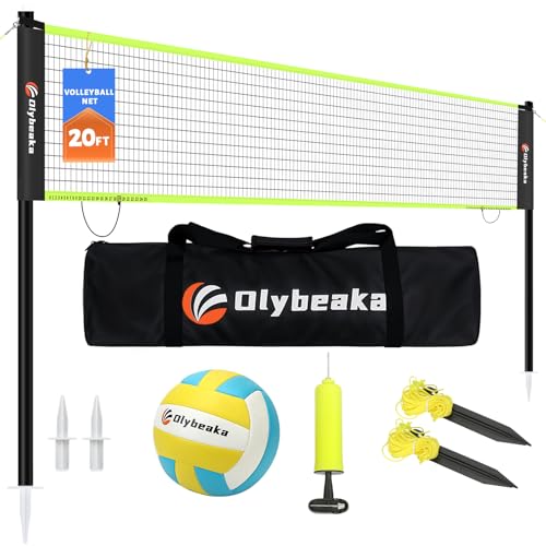 Olybeaka 20FT Outdoor Volleyball Net Set Black and Green for Backyard & Beach