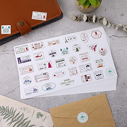 1500 Pcs Travel Passport Stamp Stickers with Envelope Seals - Waterproof Decor